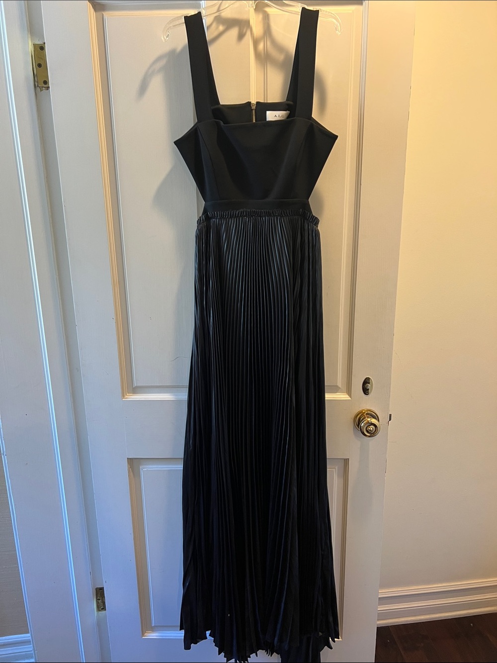 A.L.C. Black Square-Neck Pleated Maxi Dress